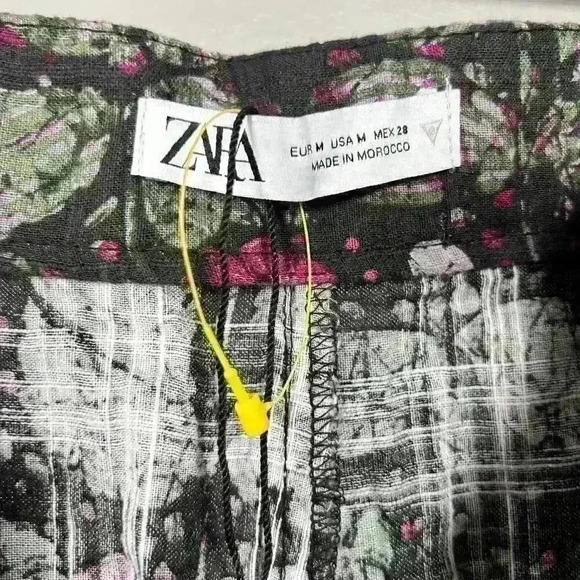ZARA Lightweight Crepey Semi Sheer Wide Leg Ibiza Floral Pants Women Medium - Picture 5 of 10